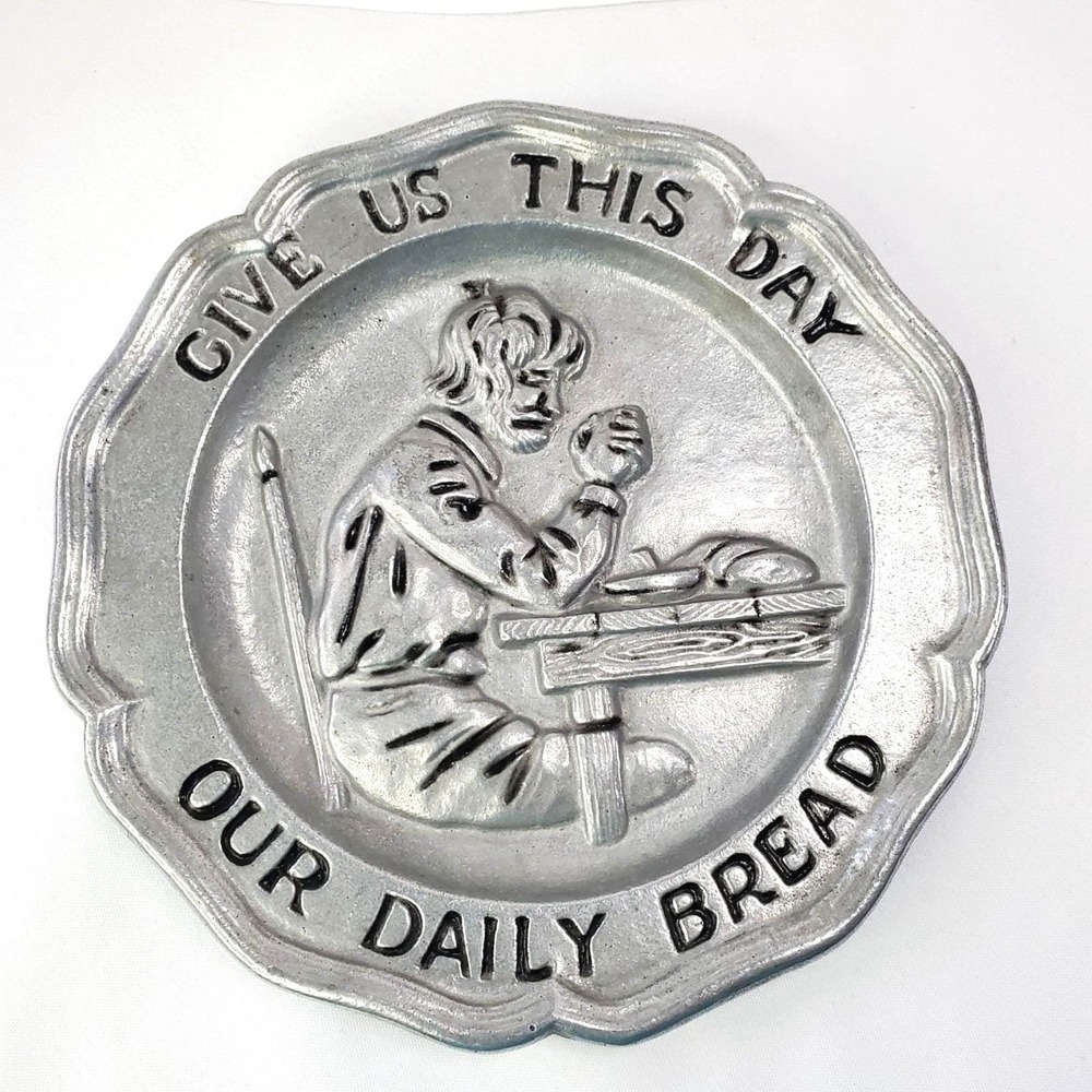 1972 Sexton Pewter "Give Us This Day Our Daily Bread" wall plate. 8" Diameter‎
